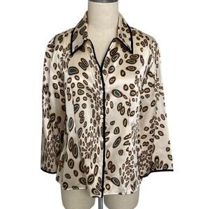 i.e. Silk Blouse Gold Pattern Button up Top